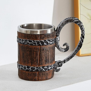Grande tasse à bière viking en acier inoxydable à double paroi, design antique écologique FAIZA CRAFT, compatible lave-vaisselle et micro-ondes, cadeau - Product Image 6