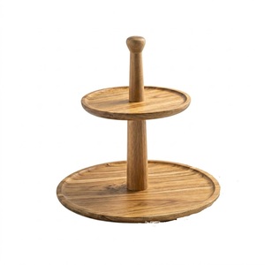 Soporte de Pastel de Madera de Acacia Ecológico de 2 Niveles, Torre Redonda Rústica para Cupcakes y Bandeja para Servir Postres, Ideal para Bodas y Panaderías - Product Image 1