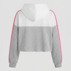 Nueva Sudadera con Capucha de Bloques de Color para Mujer con Logotipo Personalizado, Manga Larga, Estilo Corto, Informal, para Otoño, Gris, Blanco, Rosa, Tejida - Product Image 2