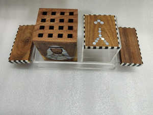 Quemador de incienso madkan Bakhoor, madera y Perla madre, con caja acrílica y bandeja, conjunto de Bakhoor de United World Trade - Product Image 4