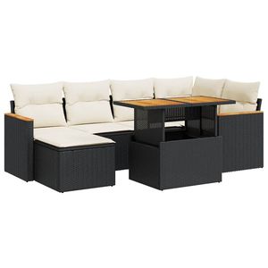 Ensemble de canapés de jardin noir et crème, meubles en rotin d'extérieur avec coussins en mousse haute densité, design contemporain imperméable - Product Image 4