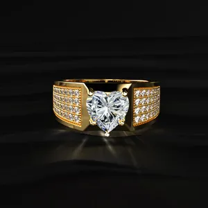 Anillo de Diamantes Solitario en Forma de Corazón de Alta Calidad con Banda Pavé, Anillo de Diamantes de Compromiso y Boda para Hombre, Claridad VVS-VS, IGI - Product Image 1