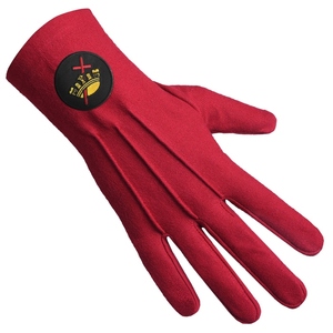Gants en coton rouge Cyrene pour femmes, fabriqués par Lady Knights, avec patch brodé noir - Product Image 3