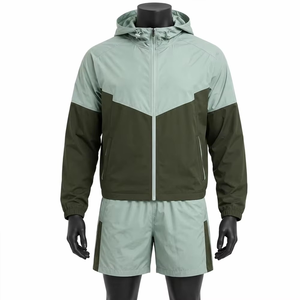 Ensemble short et coupe-vent à capuche pour homme, color block, séchage rapide, tenue athlétique deux pièces pour l'été - Product Image 2