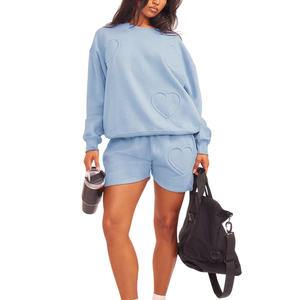 Conjunto de Sudadera con Capucha y Pantalones Cortos de Poliéster para Mujer, Impresión de Logotipo Personalizado, Marca Privada, Estilo Urbano, Ropa de Casa, Proveedor OEM ODM - Product Image 1