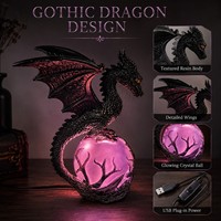 Décorations de dragon gothique en résine avec cristaux, alimentées par USB, pour la maison, avec éclairage LED doux et ambiance lumineuse