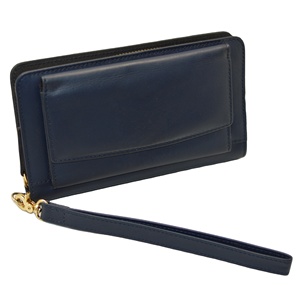 Women's Long Genuine Leather Wallet With <b>RFID</b> Zipper Closure Blue Minimalist Style Daily Use <b>Purse</b> With Wrist Strap - Product Image 1