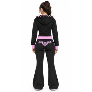 Survêtement pour femme noir et rose à capuche, fermeture éclair intégrale avec poches latérales, style décontracté imprimé - Product Image 4