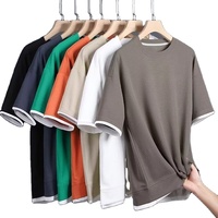 T-shirt d'été personnalisé pour homme 100% coton uni coupe oversize délavé à l'acide imprimé numériquement sur le devant tricoté respirant manches courtes 320g