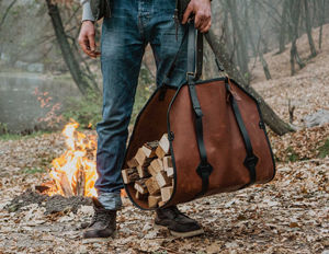 Porta leños de cuero, soporte de leña de cuero, almacenamiento de leña, accesorios para chimenea - Product Image 3