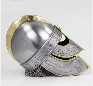 Casque de Viking en or plaqué, motif loup, style médiéval, fait main, avec accents en maille de fer polie, décoration antique, cadeau pour costume - Product Image 2