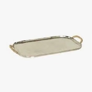Plateau décoratif rectangulaire plaqué or, design traditionnel avec poignées en forme de coquille, emballage en une seule pièce - Product Image 4