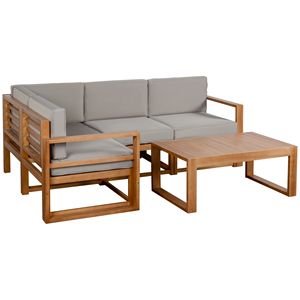 Set di Mobili da Giardino in Legno a 5 Posti a Forma di L, Divano Sezionale da Esterno con Tavolino e Cuscini - Product Image 1