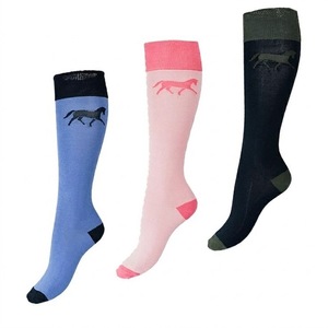 New Custom <b>Women</b> <b>Knee</b> <b>High</b> Equestrian Riding <b>Socks</b> Blue with Black Horse Print - Product Image 2
