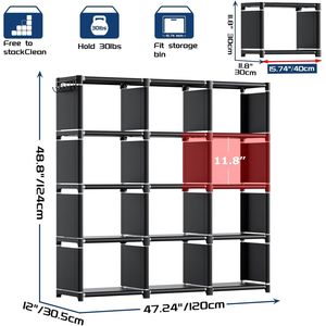 Estantería Metálica Modular de 12 Cubos, Organizador de Almacenamiento para Libros - Product Image 2