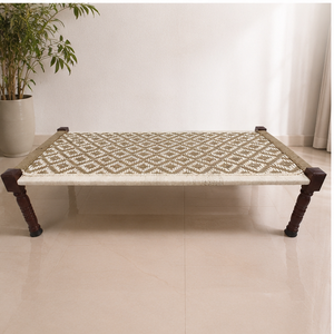 Banco Rectangular Tejido a Mano con Patrón Geométrico, Patas de Madera, Diseño Bohemio Moderno, Mueble Duradero para Interiores, para Sala de Estar - Product Image 4