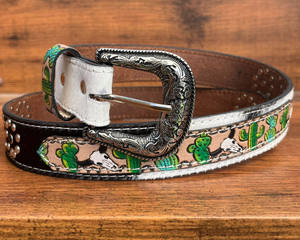 Nuevo 2025 patrón occidental moda mano Tooled cuero remache cinturón para hombres y mujeres cuero de vaca genuino diseñador de lujo cinturones de vaquero - Product Image 3