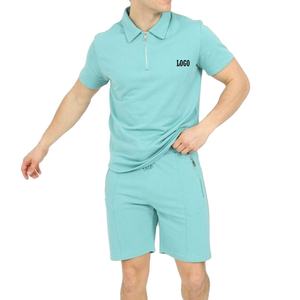 Conjunto doble informal de verano para hombre, chándal, Polo de manga corta de 2 piezas con bolsillo frontal, algodón de Color sólido transpirable - Product Image 1