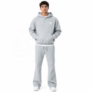 Ensemble survêtement unisexe personnalisé en polaire avec sweat à capuche et pantalon large pour l'hiver, style streetwear, pull molletonné, fournisseur OEM en gros - Product Image 1