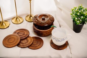 Wood <b>Coaster</b> Round Shape Simple and Classy Acacia Wooden <b>Drink</b> <b>Coasters</b> in Dark Brown - Product Image 3