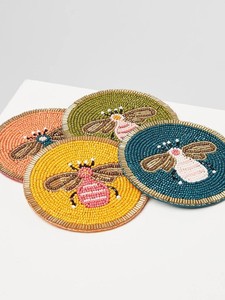 Fashionable choice hand made latest Decorative beaded <b>Bee</b> Design coaster Set of 4 piece Home Decor Accessories Table Mats - Product Image 3
