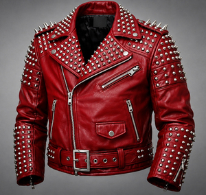Blouson de motard en cuir rouge MAKTRA pour homme, style gothique punk, respirant et à séchage rapide, cadeau de mode rock pour l'automne - Product Image 1