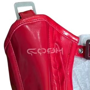 Corset sexy rouge en cuir, style overbust, avec baleines en acier, cincher de taille, décolleté profond et boucles frontales - Product Image 3