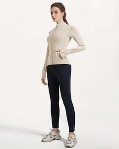 Veste zippée beige à manches longues pour femme, col montant, respirante, en nylon et élasthanne, couleur unie, coupe classique, toutes saisons - Product Image 4