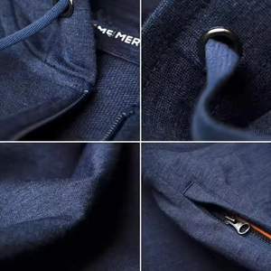 Sudadera con Capucha Gris para Hombre, con Cierre, Resistente al Viento, 100% Algodón, Tejido de Felpa, Estilo Hip Hop, Casual, Color Sólido, para Otoño - Product Image 5