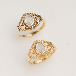 Natural Moonstone Oval Ring Gold Tone Filigree Band Vintage Style Handmade Elegant Designer Jewelry Ring for Women - Product Image 5
