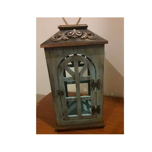 Farol de Madera Vintage con Ventanas de Vidrio y Asa de Cuerda, Decoración Rústica para Mesa - Product Image 1