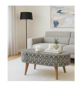 Mesa con Incrustaciones de Hueso de ILAHI, Diseño Moderno con Detalles de Ágata, Almacenamiento Portátil, Muebles para el Hogar - Product Image 1