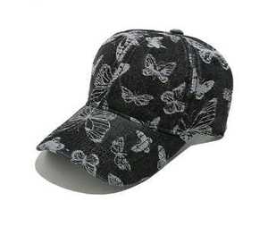 Unisex Printed Baseball Cap 100% Cotton Breathable Casual Spring Summer <b>Hat</b> Light Blue <b>Navy</b> Black Butterfly Pattern - Product Image 4