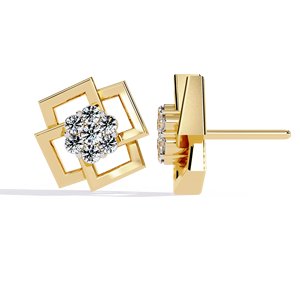 Luxury 18K Yellow Gold Geometric Flower Diamond <b>Stud</b> Earrings with Brilliant Round Stones for Elegant Women Fine Jewelry Gift - Product Image 1