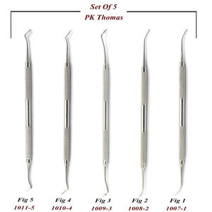 Juego de 5 desincrustadores dentales manuales con agarre moleteado, instrumentos quirúrgicos de metal plateado Clase I, Shuja Surgico - Product Image 1