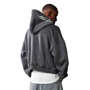 High Quality Oversized Acid Washed Hoodie Custom Logo Heavyweight Distressed Silk Screen Printing for <b>Winter</b> Season Solid - Product Image 2