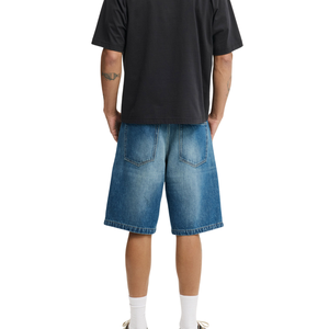 Shorts en jean décontractés d'été pour hommes, respirants, tissés, taille mi-haute, jambes larges, personnalisables en coton - Product Image 4