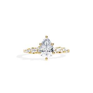 Anillo de compromiso de diamantes talla pera para mujer, oro macizo de 14K, engaste de púas, estilo floral - Product Image 1