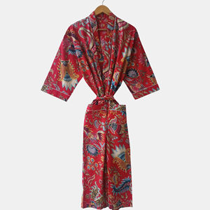 Kimono de Algodón Artesanal Indio con Estampado Floral a Mano, Bata Larga para Dormir, Proveedor Mayorista, Bata de Manga Larga - Product Image 1
