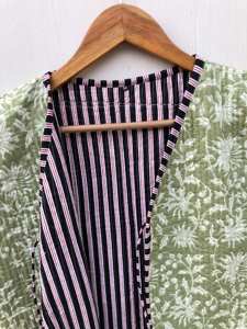 Chaleco Acolchado de Algodón Floral con Estampado de Bloques, Estilo Boho, Manga Corta, con Lazo Delantero, Sin Mangas, Regalo de Dama de Honor para Invierno - Product Image 2