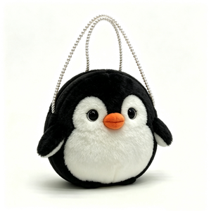 customized Plush penguin chain handbag,<b>Cute</b> penguin plush <b>purse</b> with silver chain,penguin plush tote bag - Product Image 1