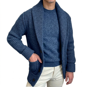 Zipper Men's Wool Knitted <b>Cardigan</b> <b>Sweater</b> Full Sleeve Zipper Closure Solid Color Thick Winter Wear - Product Image 4