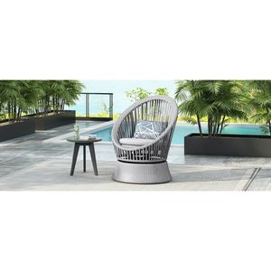 Poltrona lounge girevole moderna in vimini argentato da 68 cm con struttura in ferro XianRattan, design rotondo elegante per esterni - Product Image 3