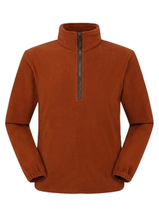 <b>Men's</b> Quarter-<b>Zip</b> Fleece <b>Jacket</b> Solid Color Breathable Casual Autumn Wear Regular Fit Knitted Polyester Material - Product Image 5