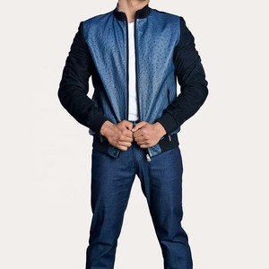 New Arrival Men's Ostrich Leather Bomber Jacket High Quality Canvas Eco-friendly Windproof Embossed Design <b>Maximize</b> Wear - Product Image 3