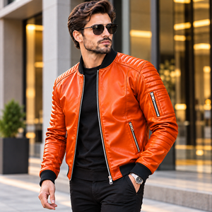 Blouson en cuir pour homme style motard avec manches rembourrées, fermetures éclair argentées, bordures côtelées – Vêtements de moto et streetwear élégants – Fournisseur en gros - Product Image 5