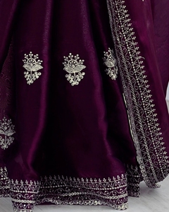 KV Women's Embellished Embroidered Reversible Silk & Rayon Bollywood <b>Saree</b> with Unstitched Blouse (<b>Maroon</b>) - Product Image 5
