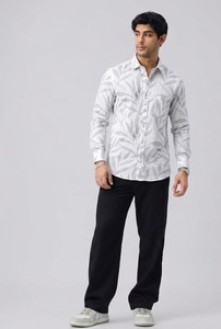 Chemise décontractée à manches longues pour homme, imprimée, col rabattu, manches longues, respirante, en coton et lin, style été - Product Image 3