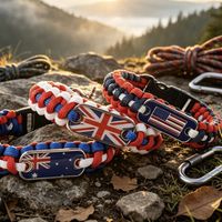 Bracelet de survie en paracorde avec drapeau national, boucle à dégagement rapide réglable, étiquette drapeau, bracelet tressé pour camping et randonnée en extérieur