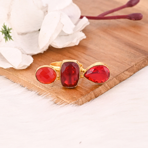 Stylish Garnet Hydro Triple Stone <b>Ring</b> Gold Plated Brass Handmade Gemstone <b>Adjustable</b> Fashion Jewelry Women's - Product Image 3